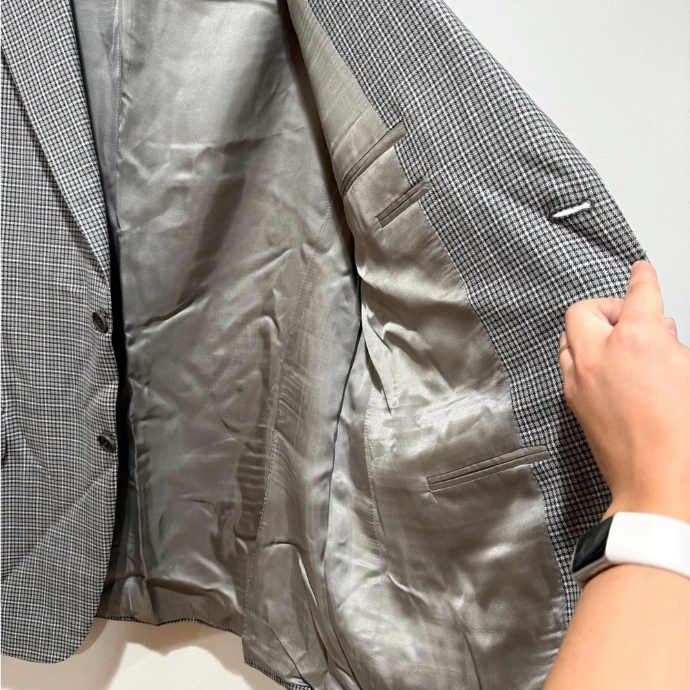 Canali Men’s 100% Wool Single Breasted Houndstooth Blazer US 44R Gray‎ Preppy